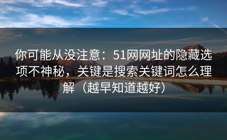 你可能从没注意：51网网址的隐藏选项不神秘，关键是搜索关键词怎么理解（越早知道越好）